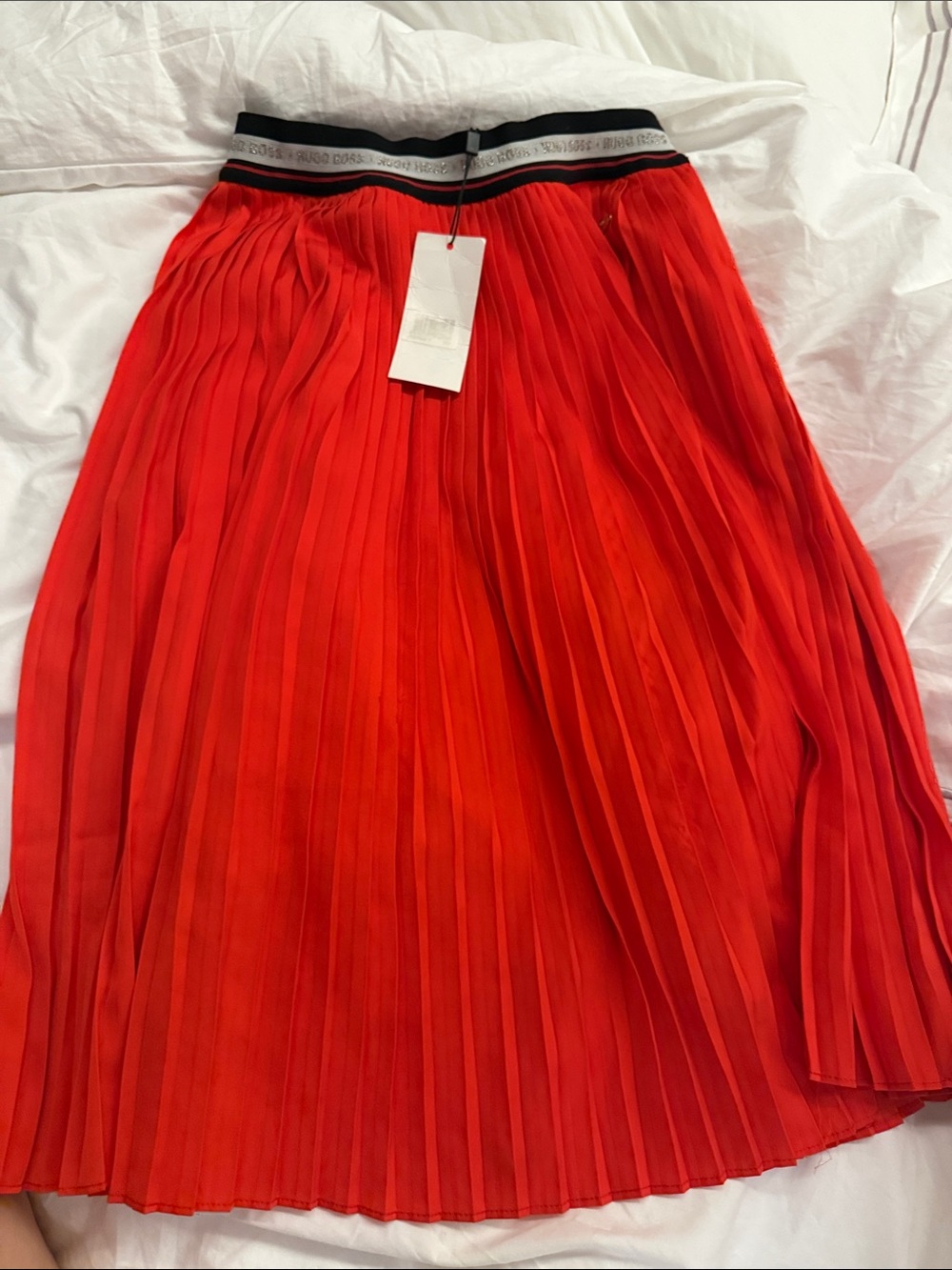 Hugo Boss Red Pleated Skirt with Contrast Elastic Waistband